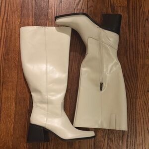Vince Camuto Cream Heeled Knee-High Boots